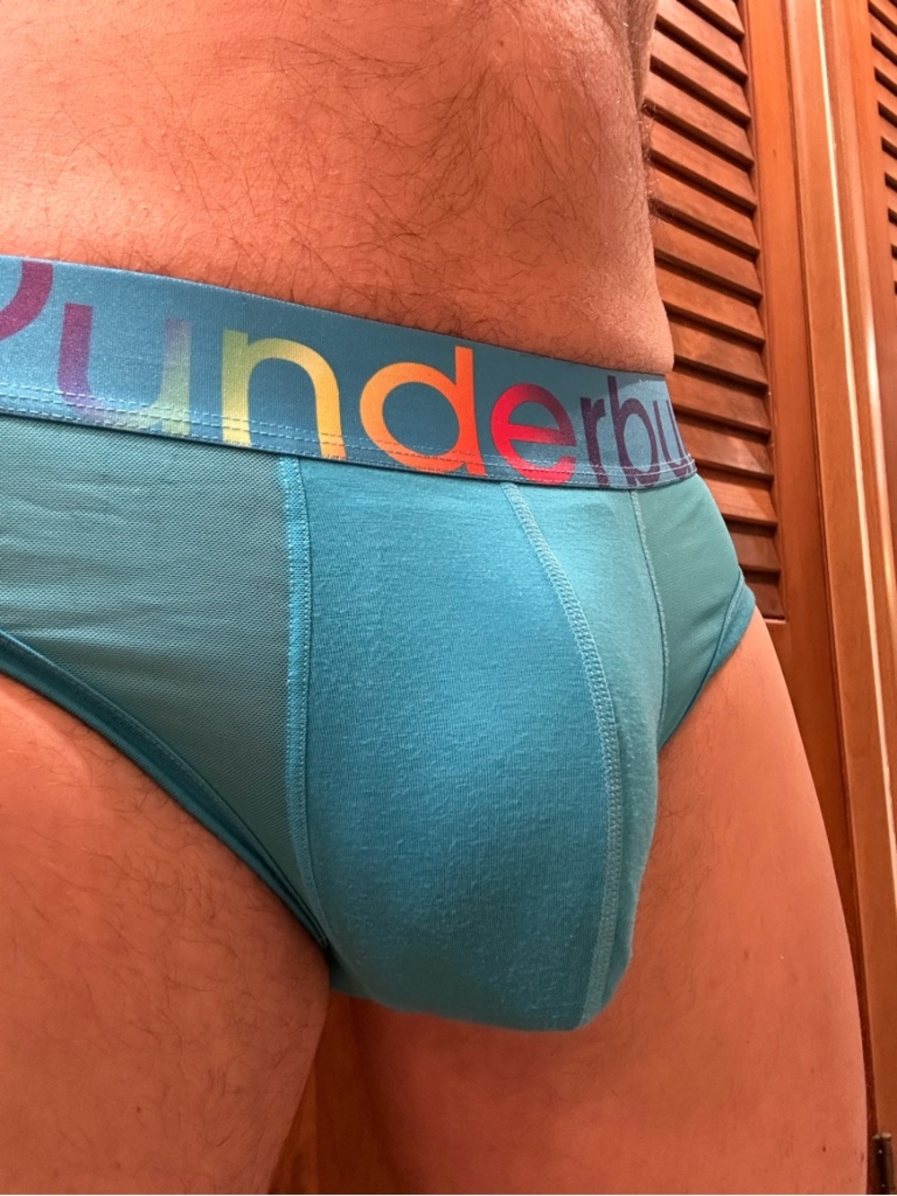 Men's Rounderbum Blue Pride Briefs with Rainbow Logo Waistband - Picture 2 of 4